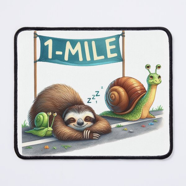 Item preview, Slow animal race! Sloth and two snails at one mile finish line. designed and sold by ElegantTeaTime.