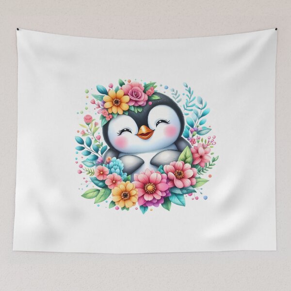 Item preview, A cute penguin with beautiful colorful flowers designed and sold by CreativeSparkzz.