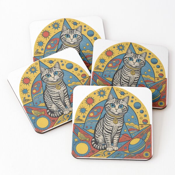Item preview, Celestial Cat with Planets Pop Art designed and sold by Qlutique.