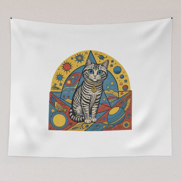 Item preview, Celestial Cat with Planets Pop Art designed and sold by Qlutique.