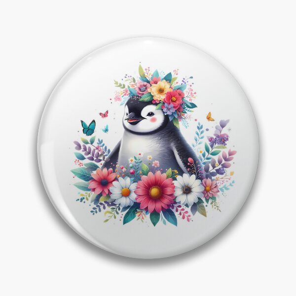 Item preview, A cute penguin with beautiful colorful flowers designed and sold by CreativeSparkzz.