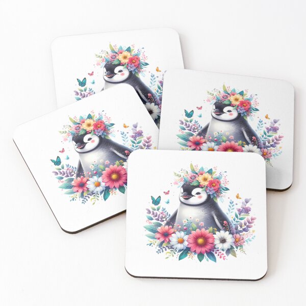 Item preview, A cute penguin with beautiful colorful flowers designed and sold by CreativeSparkzz.