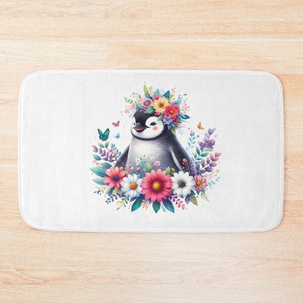 Item preview, A cute penguin with beautiful colorful flowers designed and sold by CreativeSparkzz.