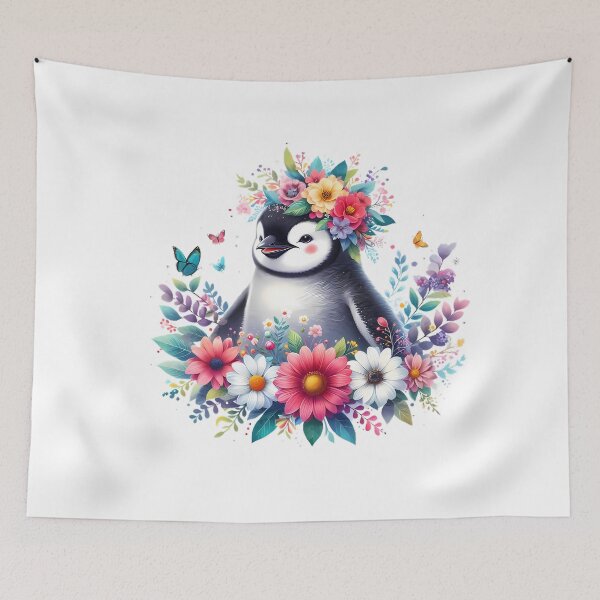 Item preview, A cute penguin with beautiful colorful flowers designed and sold by CreativeSparkzz.