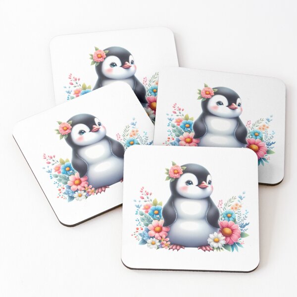 Item preview, A cute penguin with beautiful colorful flowers designed and sold by CreativeSparkzz.