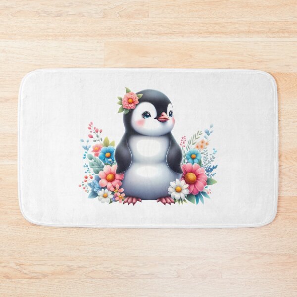 Item preview, A cute penguin with beautiful colorful flowers designed and sold by CreativeSparkzz.