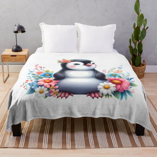 Item preview, A cute penguin with beautiful colorful flowers designed and sold by CreativeSparkzz.
