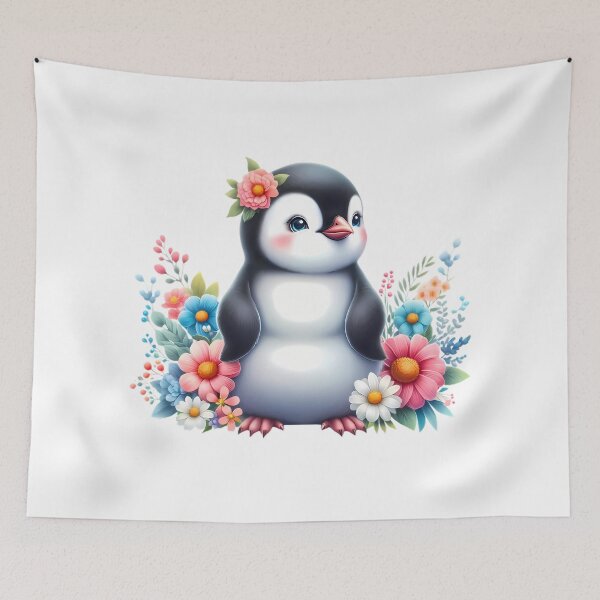 Item preview, A cute penguin with beautiful colorful flowers designed and sold by CreativeSparkzz.