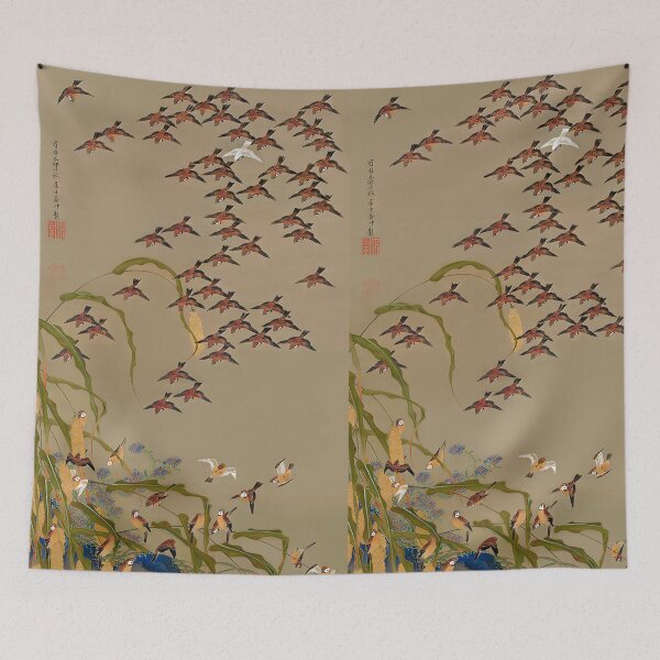 Item preview, Autumn Millet and Sparrows by Ito Jakuchu Painting (Professionally Enhanced version) designed and sold by EmeraldeaArt.