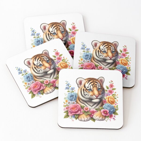 Item preview, A little tiger with beautiful colorful flowers designed and sold by CreativeSparkzz.