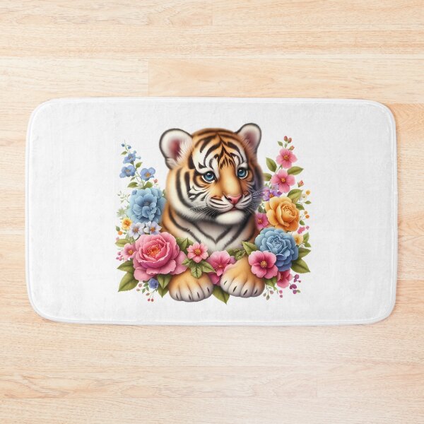 Item preview, A little tiger with beautiful colorful flowers designed and sold by CreativeSparkzz.