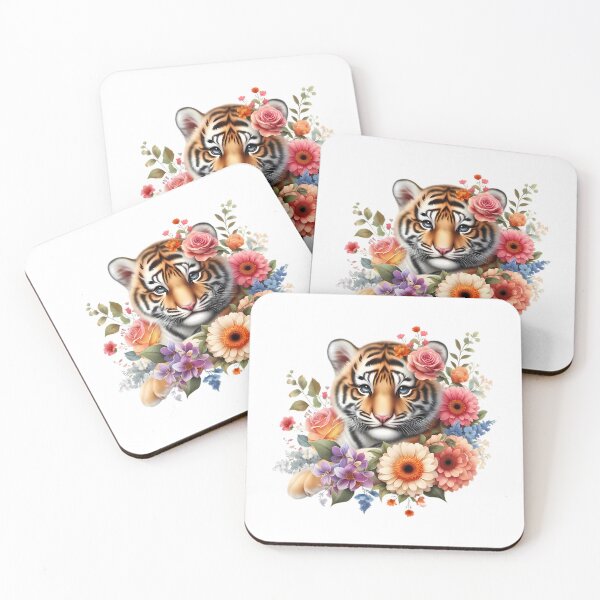 Item preview, A little tiger with beautiful colorful flowers designed and sold by CreativeSparkzz.