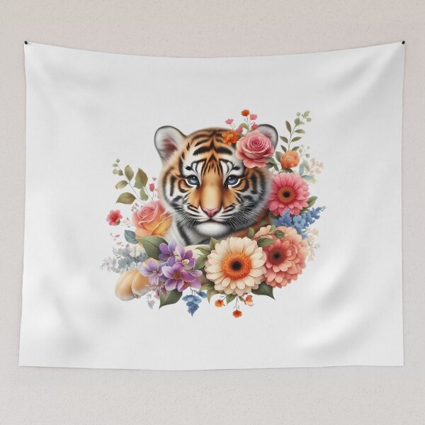 Item preview, A little tiger with beautiful colorful flowers designed and sold by CreativeSparkzz.