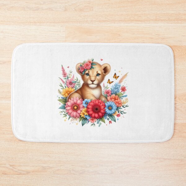 Item preview, A little lion with beautiful colorful flowers designed and sold by CreativeSparkzz.