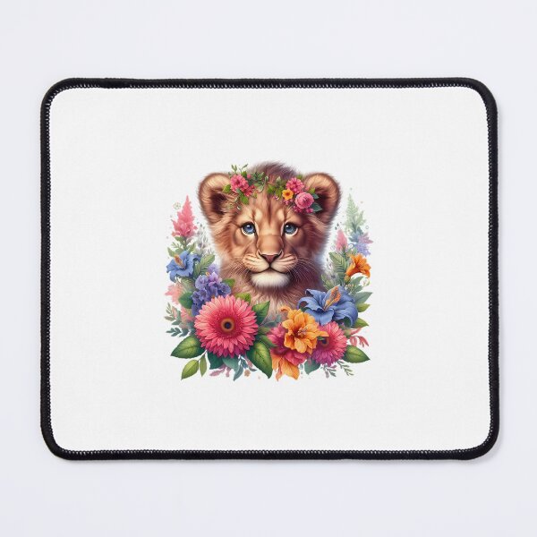 Item preview, A little lion with beautiful colorful flowers designed and sold by CreativeSparkzz.