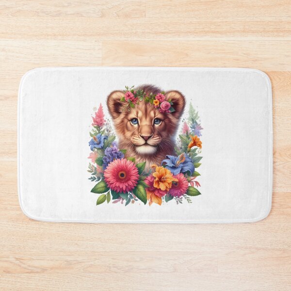 Item preview, A little lion with beautiful colorful flowers designed and sold by CreativeSparkzz.