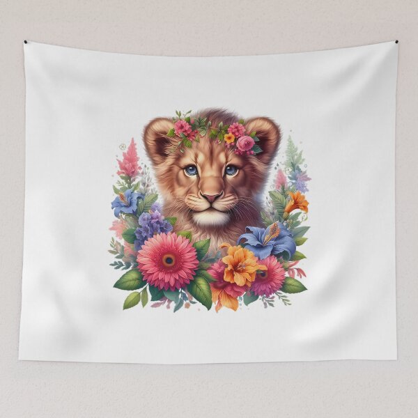 Item preview, A little lion with beautiful colorful flowers designed and sold by CreativeSparkzz.