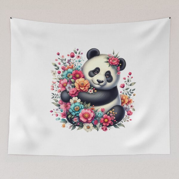 Item preview, A cute panda with beautiful colorful flowers designed and sold by CreativeSparkzz.
