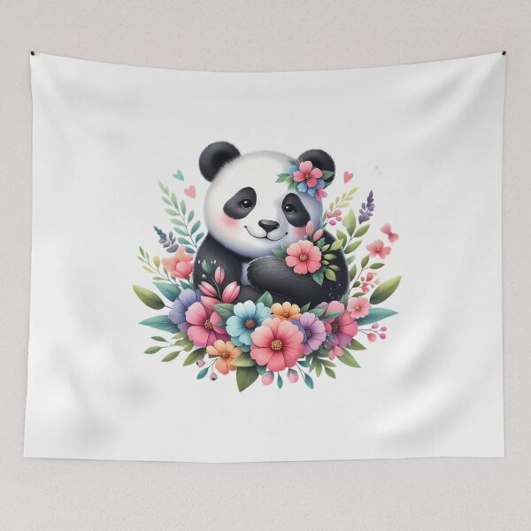 Item preview, A cute panda with beautiful colorful flowers designed and sold by CreativeSparkzz.