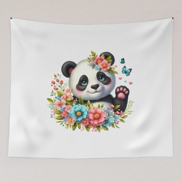 Item preview, A cute panda with beautiful colorful flowers designed and sold by CreativeSparkzz.