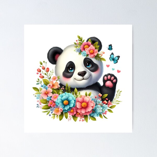 Artikelvorschau, Ein niedlicher Panda mit schönen bunten Blumen entworfen und verkauft von CreativeSparkzz.