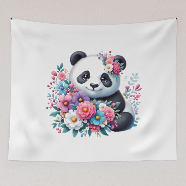 Item preview, A cute panda with beautiful colorful flowers designed and sold by CreativeSparkzz.