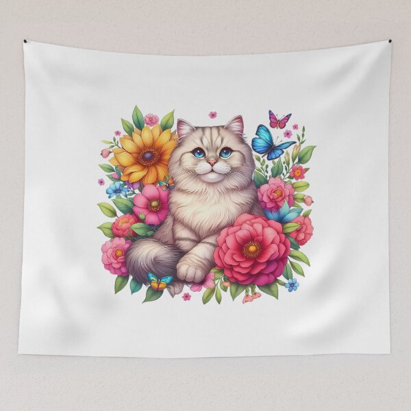 Item preview, A cute cat with beautiful colorful flowers designed and sold by CreativeSparkzz.