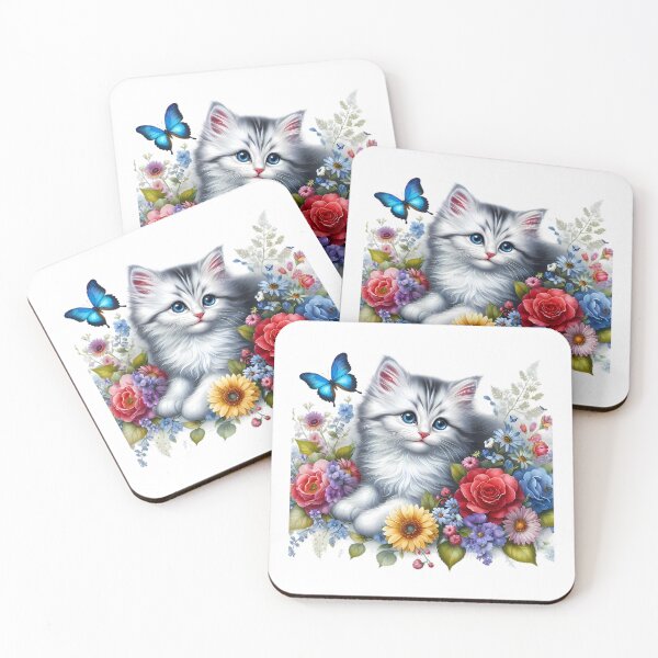 Item preview, A cute cat with beautiful colorful flowers designed and sold by CreativeSparkzz.