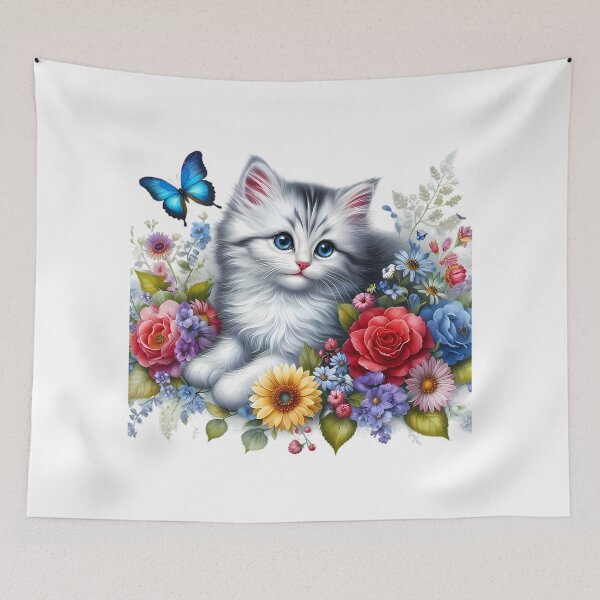 Item preview, A cute cat with beautiful colorful flowers designed and sold by CreativeSparkzz.