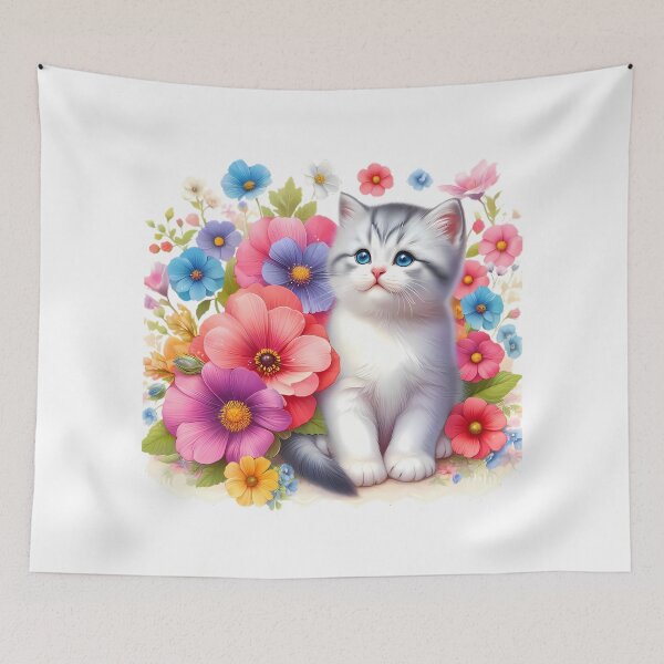 Item preview, A cute cat with beautiful colorful flowers designed and sold by CreativeSparkzz.