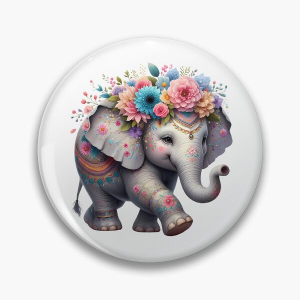 Item preview, A cute elephant with beautiful colorful flowers designed and sold by CreativeSparkzz.