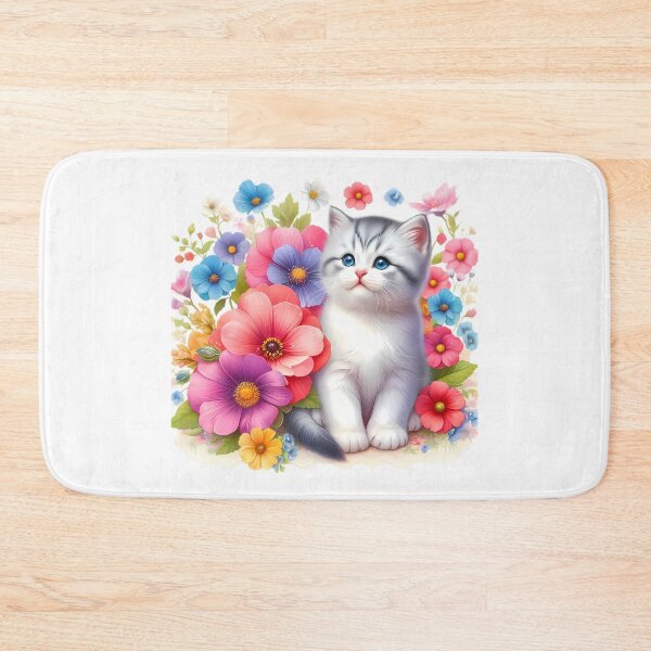 Item preview, A cute cat with beautiful colorful flowers designed and sold by CreativeSparkzz.