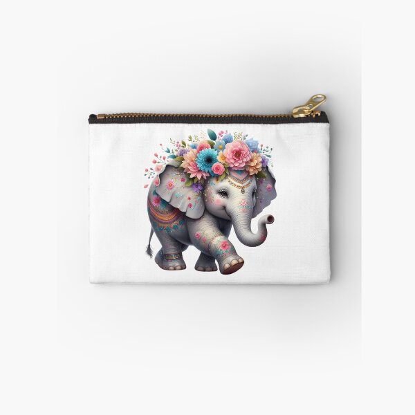 Item preview, A cute elephant with beautiful colorful flowers designed and sold by CreativeSparkzz.