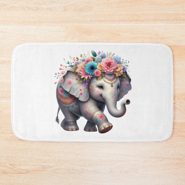 Item preview, A cute elephant with beautiful colorful flowers designed and sold by CreativeSparkzz.
