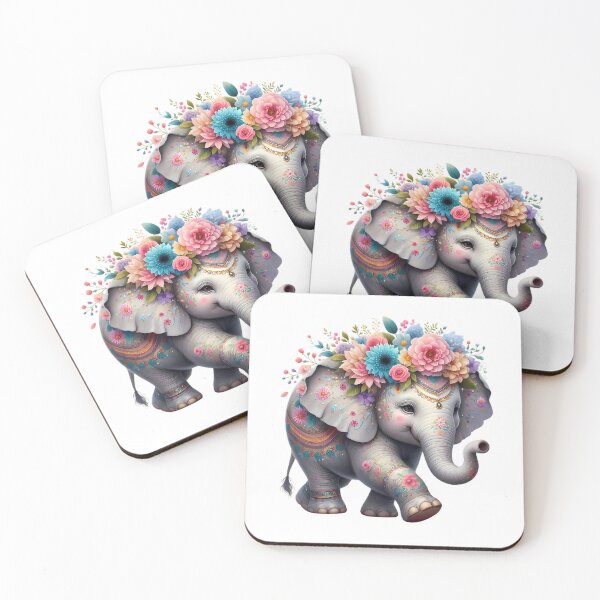 Item preview, A cute elephant with beautiful colorful flowers designed and sold by CreativeSparkzz.