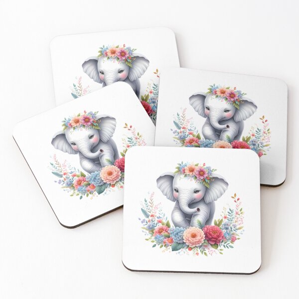 Item preview, A cute elephant with beautiful colorful flowers designed and sold by CreativeSparkzz.