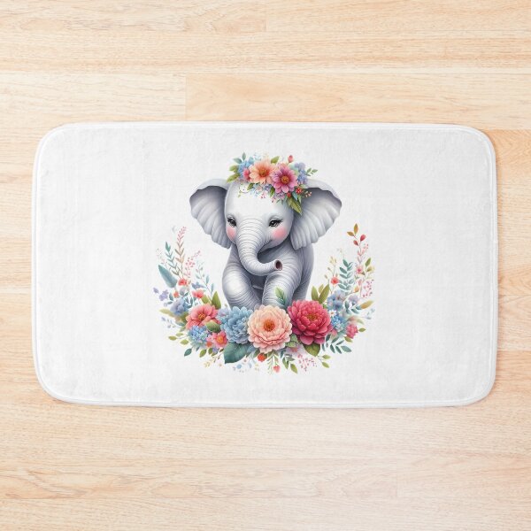 Item preview, A cute elephant with beautiful colorful flowers designed and sold by CreativeSparkzz.