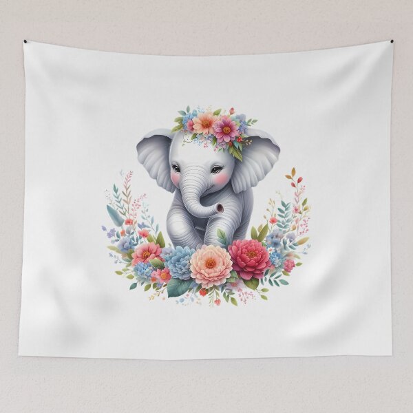Item preview, A cute elephant with beautiful colorful flowers designed and sold by CreativeSparkzz.