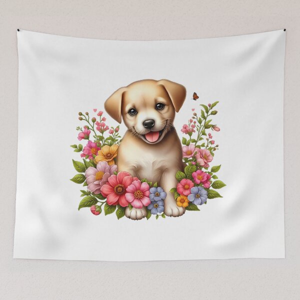 Item preview, A cute dog with beautiful colorful flowers designed and sold by CreativeSparkzz.