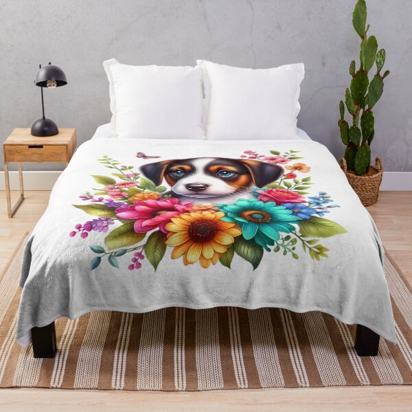 Artikelvorschau, Ein niedlicher Hund mit schönen bunten Blumen entworfen und verkauft von CreativeSparkzz.