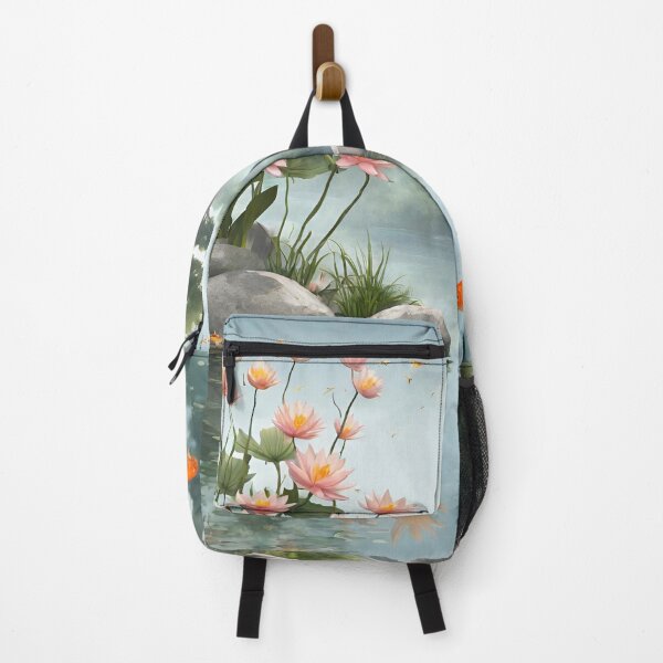 Item preview, lake landscape, flowers, goldfish, trees, big rocks designed and sold by janjacbu.