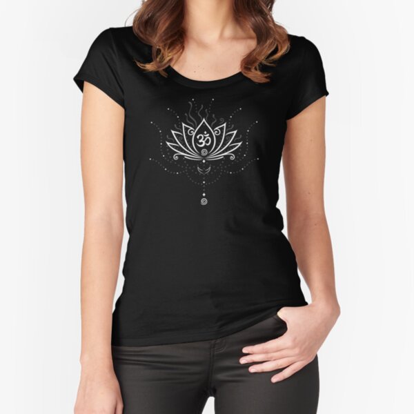 Lotus Blume, Yoga, white version Tailliertes Rundhals-Shirt