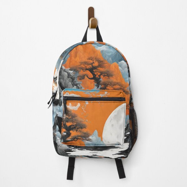 Item preview, Landscape steep mountains, trees, white, light blue, black, orange colors, dragons designed and sold by janjacbu.