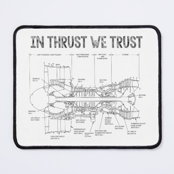 Item preview, In Thrust We Trust - The Jet Engine Diagram (Black on White) designed and sold by DontGiveaShirt.