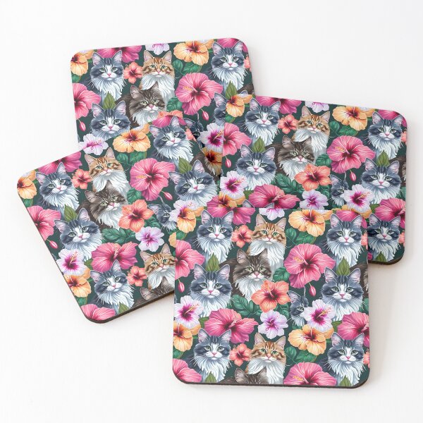 Item preview, Tropical Hibiscus Cats: Seamless Kitty Elegance designed and sold by nagol10h.