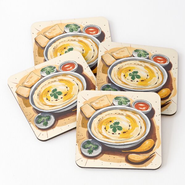 Item preview, Savoring Symmetry- Pop Art Fusion of Mediterranean Hummus, Pita, and Olives designed and sold by OlfactoART Studio.