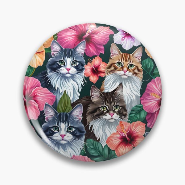 Item preview, Tropical Hibiscus Cats: Seamless Kitty Elegance designed and sold by nagol10h.
