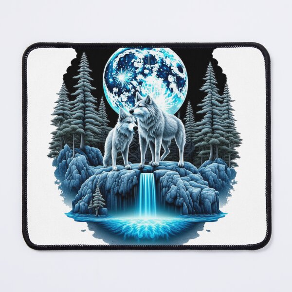 Item preview, Moonlit Serenity: A Mother and Child Wolf Amidst Cascading Falls designed and sold by LeilanieTshop.