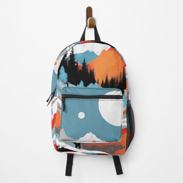 Item preview, Landscape steep mountains, trees white, light blue, black, bright red, orange designed and sold by janjacbu.