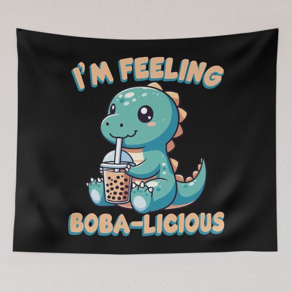 Item preview, I’m feeling boba-licious Cute Kawaii Dinosaur With Boba Drink designed and sold by wtfbba.